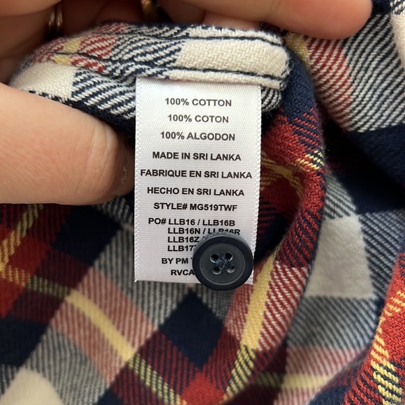 EUC RVCA Men's That’ll Work Flannel Button Down Shirt Navy/Red/Yellow Large - Picture 6 of 9